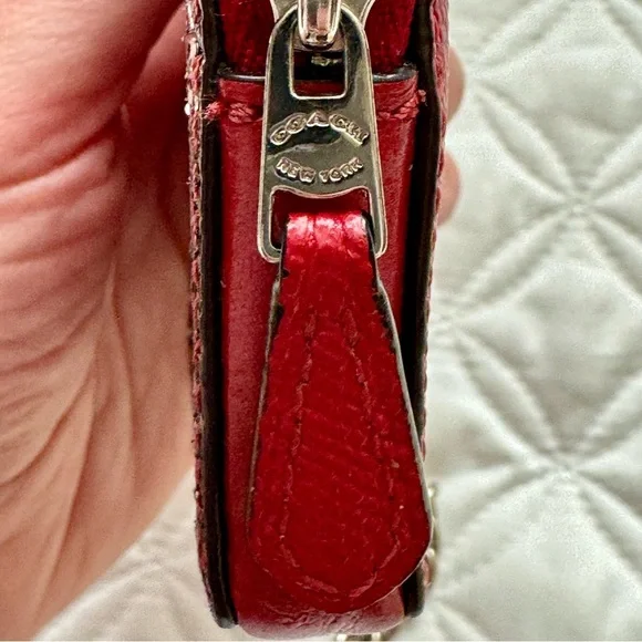 Coach Red Sparkle Glitter Leather Heart Coin Purse Bag Charm Mini Wallet - Picture 11 of 11